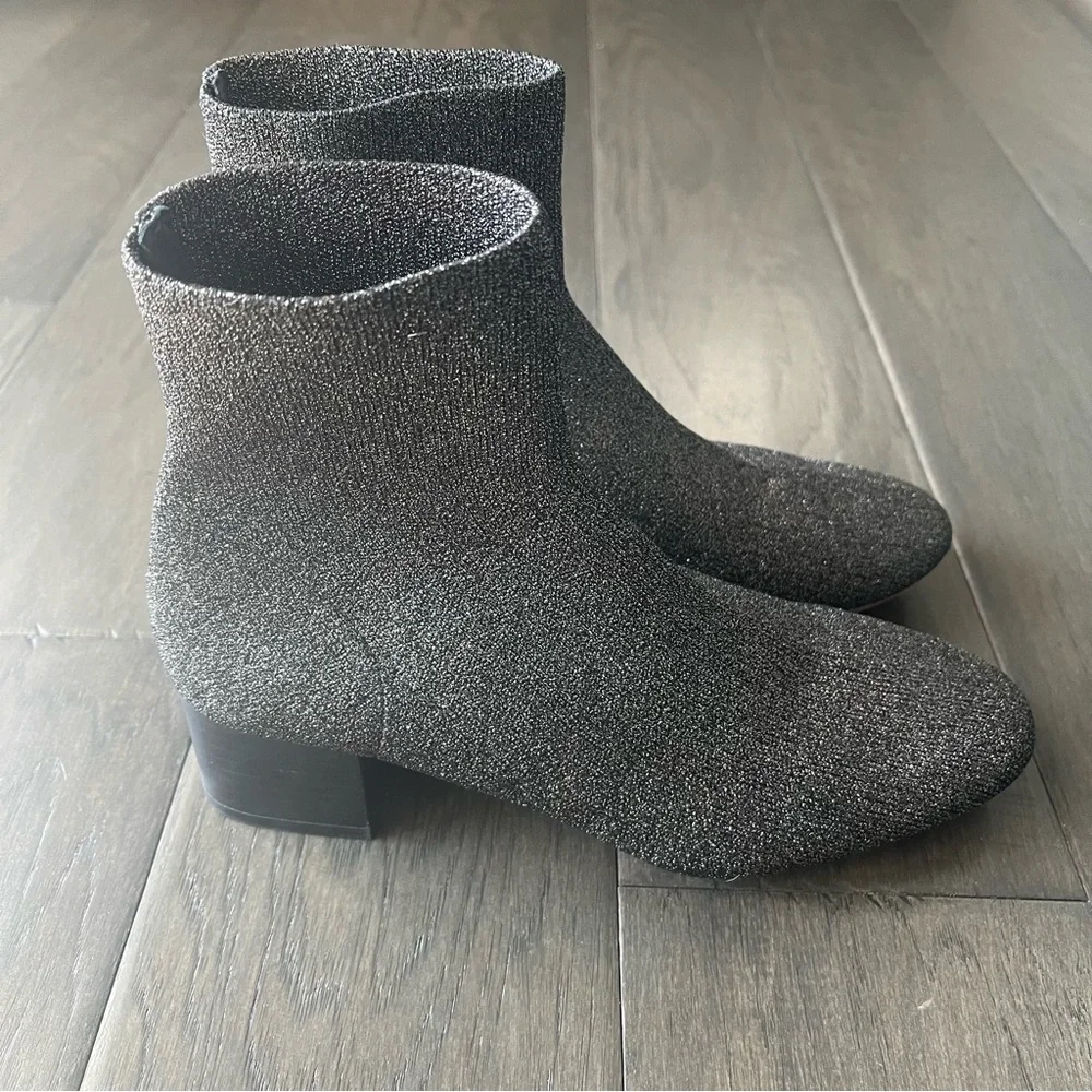 Loeffler Randall Carter Metallic Sock Booties Silver Black 6